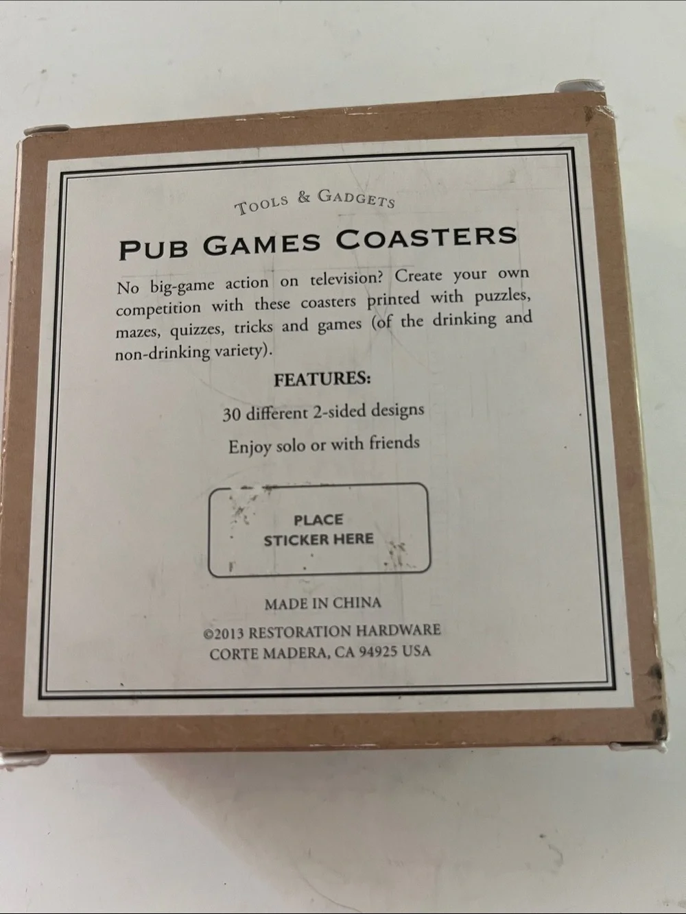 Restoration Hardware Pub Games Coasters Box - Beige and White